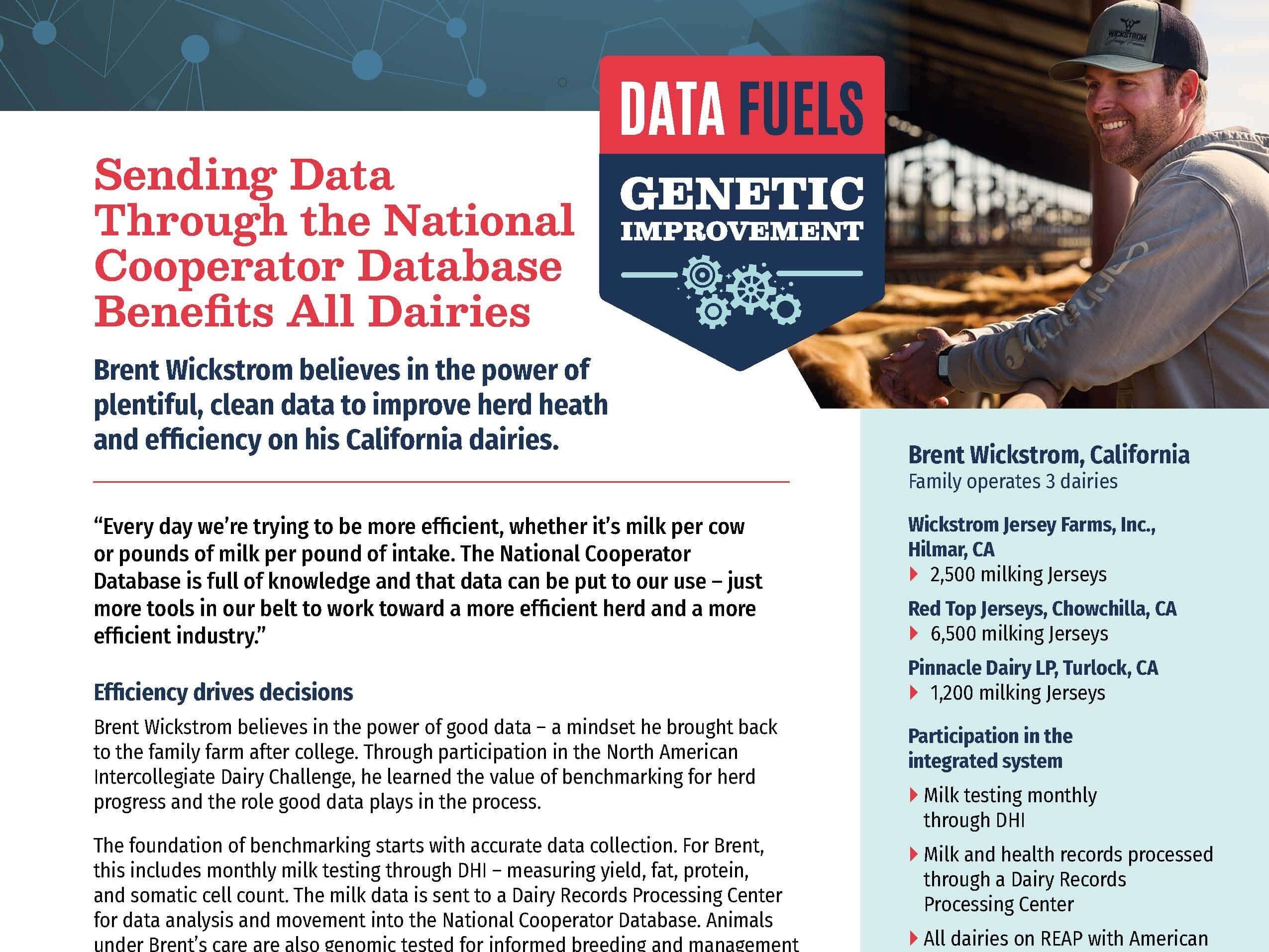 Black copy on a white background. Red headline text reads "Sending Data Through the National Cooperator Database Benefits All Dairies"